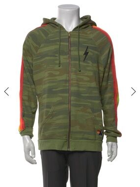 Aviator Nation Camo Zip Hoodie with Stripes XL